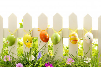Картинка праздничные пасха забор яйца