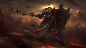Картинка видео+игры diablo+iii +reaper+of+souls щит человек искры монстры доспехи оружие