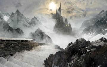 Картинка фэнтези замки арт горы зима замок