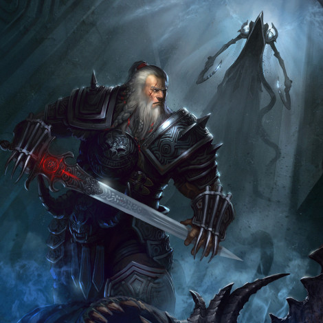 Обои картинки фото видео игры, diablo iii,  reaper of souls, борода, мужик, косы, души, крылья, меч, дьявол, арт