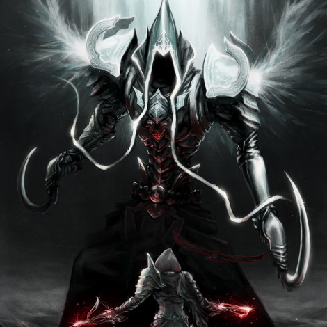 Обои картинки фото видео игры, diablo iii,  reaper of souls, дьявол, серпы, крылья, воин, встреча