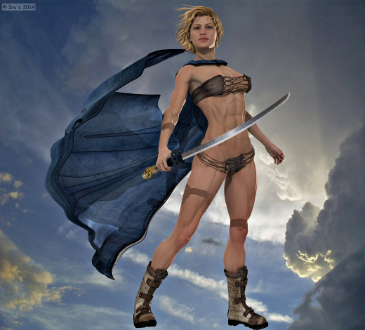 Обои картинки фото 3д графика, fantasy , фантазия, девушка, меч, облака