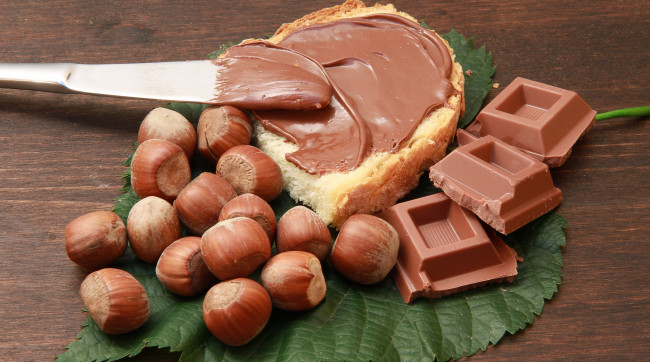 Обои картинки фото еда, орехи,  каштаны,  какао-бобы, фундук, паста, шоколад