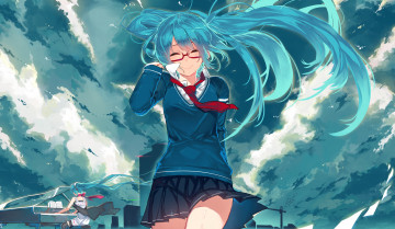Картинка аниме vocaloid девушка облака арт junp hatsune miku