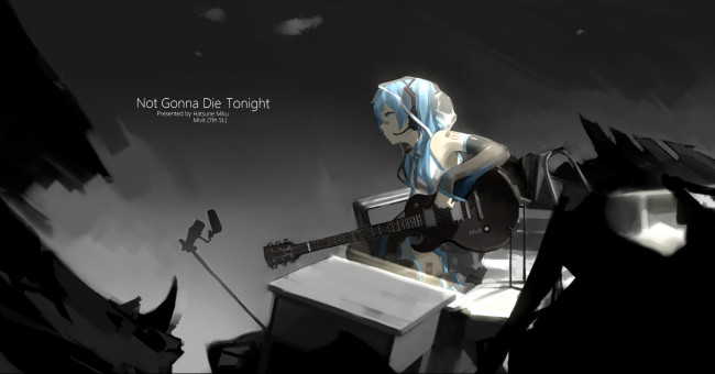 Обои картинки фото аниме, vocaloid, hatsune, miku, mivit, арт, гитара, музыка, девушка