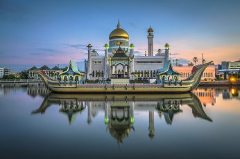 обоя sultan omar ali saifuddin mosque, города, - мечети,  медресе, мечеть, судно