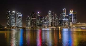 Картинка downtown+singapore города сингапур+ сингапур ночь небоскребы огни