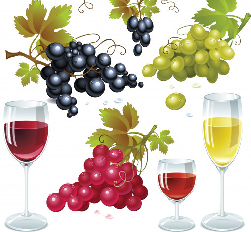 Обои картинки фото векторная графика, еда , food, грозди, фон, бокалы, виноград, вино