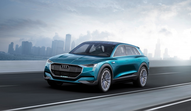 Обои картинки фото audi e tron quattro concept 2015, автомобили, audi, quattro, crossover, car, синий, 2015, e, tron, concept