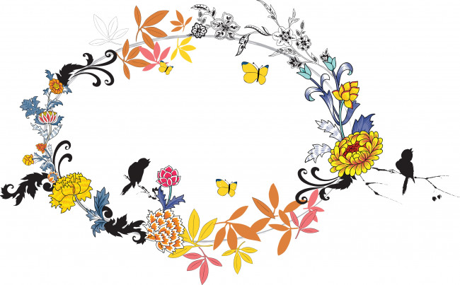 Обои картинки фото векторная графика, цветы , flowers, фон, птицы, лепестки, цветы, бабочки
