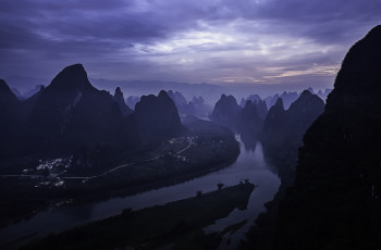 Картинка природа горы morning утро li river sunrise китай guilin гуйлинь yangshuo county рассвет china