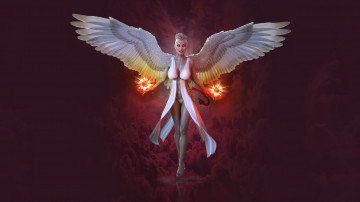 обоя 3д графика, ангел , angel, девушка, фон, взгляд, крылья