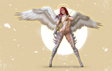 обоя 3д графика, ангел , angel, фон, девушка, меч, крылья, униформа