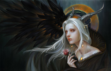 Картинка фэнтези демоны роза девушка рога