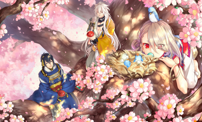 Обои картинки фото аниме, touken ranbu, танец, мечей