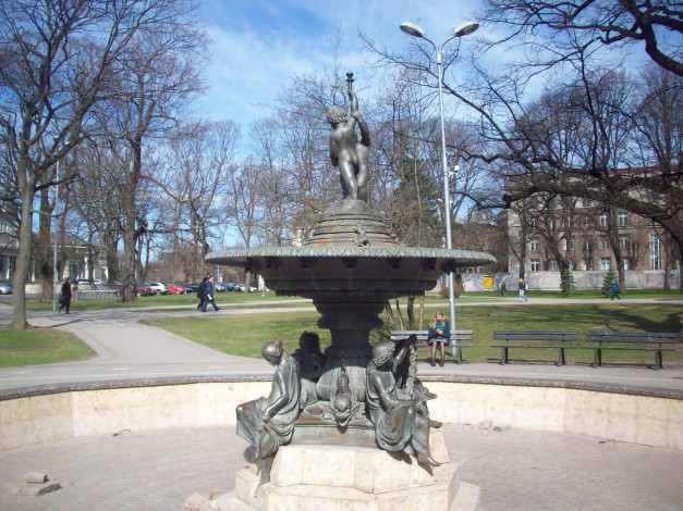 Обои картинки фото рига, фонтан, верманском, парке, города, латвия