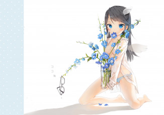 Картинка аниме angels demons очки девушка цветы ваза anmi