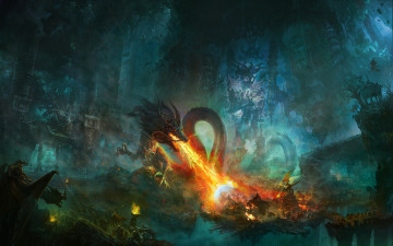 Картинка фэнтези драконы люди огнедышащий дракон