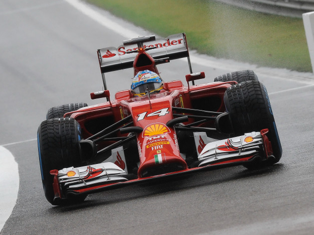 Обои картинки фото спорт, автоспорт, ferrari, f14, t, 2014, красный, скорость, гонка