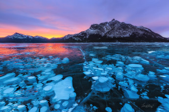 обоя природа, айсберги и ледники, бульбы, лёд, озеро, горы, вечер, альберта, канада