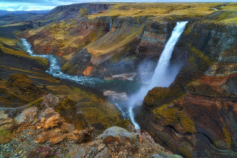 Картинка природа водопады исландия поток каньон водопад река