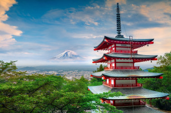 Картинка города -+здания +дома Япония стратовулкан гора фудзияма лето июнь пагода дом архитектура