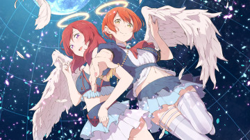 Картинка аниме love+live +school+idol+project hoshizora rin nishikino maki haine девушки крылья перья ангелы
