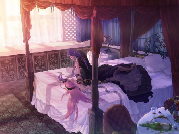 Обои картинки фото аниме, vocaloid, megurine, luka, девушка, kamui, gakupo, парень, пара, романтика, постель, smi