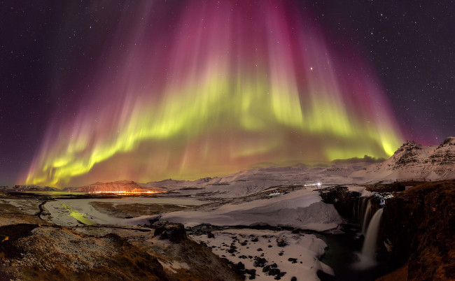 Обои картинки фото природа, северное сияние, северное, сияние, звезды, ночь, исландия