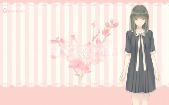 Обои картинки фото аниме, unknown,  другое, flowers, takasaki, chidori, sugina, miki, арт, фон, цветы, полосы, девушка