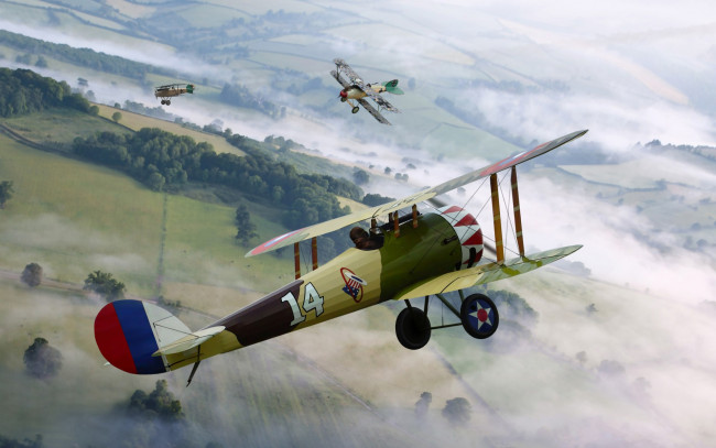 Обои картинки фото авиация, 3д, рисованые, v-graphic, арт, небо, воздушный, бой, самолёты, истребители