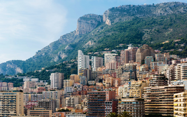 Обои картинки фото города, - панорамы, пейзаж, скалы, горы, дома, monte, carlo, монако