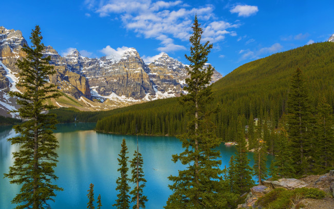 Обои картинки фото природа, реки, озера, деревья, скалы, горы, лес, озеро, canada, alberta, banff, national, park, moraine, lake, канада