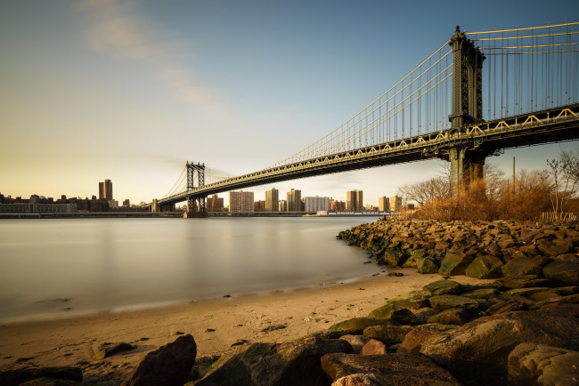 Обои картинки фото manhattan bridge, города, нью-йорк , сша, река, мост