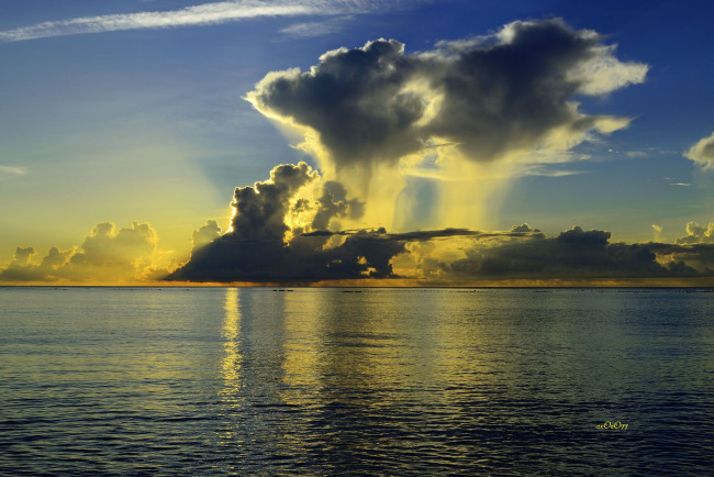 Обои картинки фото природа, моря, океаны, море, закат, облака, горизонт