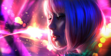 Картинка рисованное люди лицо арт живопись девушка розовый волосы цвет губы