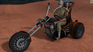 Картинка 3д+графика люди-авто мото+ people-+car+ +moto пустыня мотоцикл парень фон взгляд девушка
