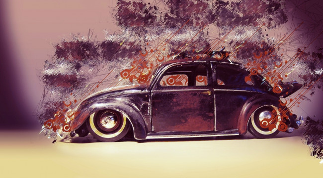 Обои картинки фото рисованное, авто, мото, ретро, машина, beetle, volkswagen