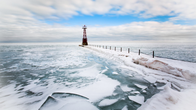 Обои картинки фото природа, маяки, лёд, маяк, море