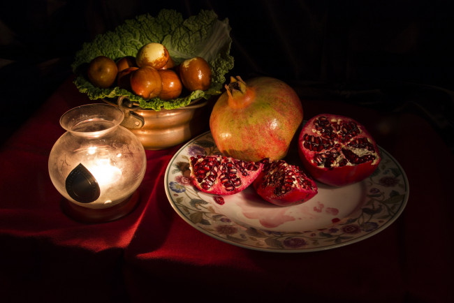 Обои картинки фото еда, натюрморт, фрукты, свеча