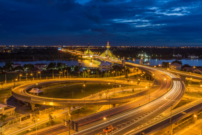 Обои картинки фото nonthaburi,  thailand, города, - огни ночного города, огни, ночь