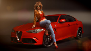 Картинка 3д+графика люди-авто мото+ people-+car+ +moto взгляд фон девушка