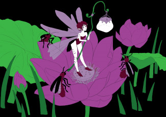 Картинка фэнтези феи фея фонарик цветы насекомые