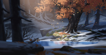 Картинка рисованное природа лес зима