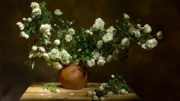 Картинка цветы розы ваза белые букет