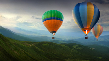 обоя авиация, воздушные шары дирижабли, горы, воздушные, шары, полет