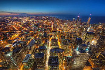 обоя chicago, города, Чикаго, сша, здания, небоскрёбы, огни, ночной, город