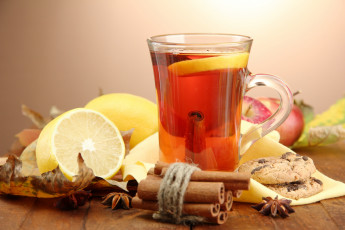Картинка еда напитки Чай чай яблоки печенье анис лимон корица