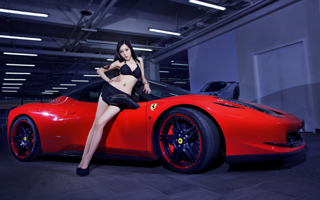 Обои картинки фото автомобили, авто, девушками, девушка, ferrari, 458, азиатка
