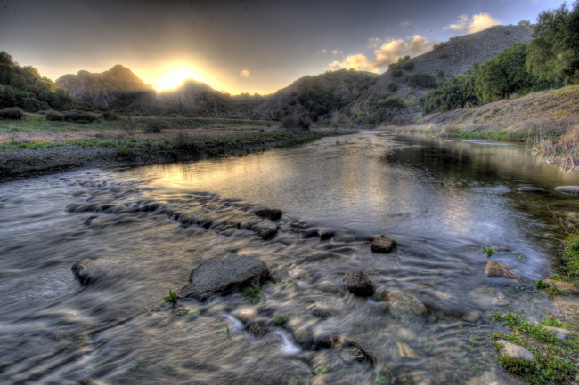Обои картинки фото california, malibu, природа, восходы, закаты, закат, река, горы